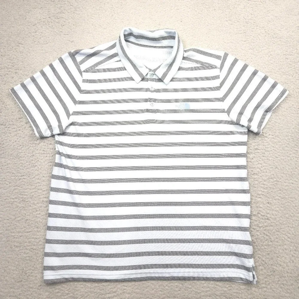The North Face Polo Shirt Short Sleeve Striped Polyester Mens XL Light Blue Gray